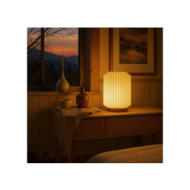 Coollux faltbare Papier LED-Lampe Aurora auf Holzsockel, 22cm - Natur bedrucken, Art.-Nr. LT40725-N0094