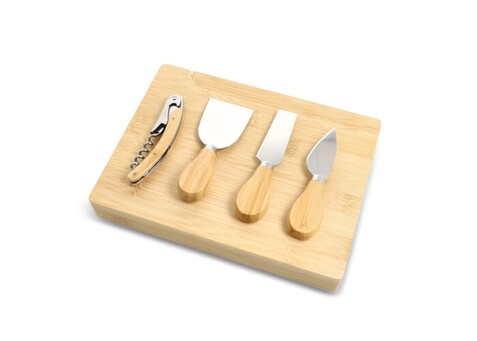 4er-Set für Käse und Wein aus Bambus - Natur bedrucken, Art.-Nr. LT94495-N0094 4er-Set für Käse und Wein aus Bambus - Natur bedrucken, Art.-Nr. LT94495-N0094