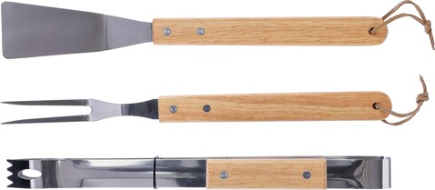 Grillset Kaitlyn | Edelstahl | 3 St. | Holzgriffe – Braun bedrucken, Art.-Nr. 011999999_1172423