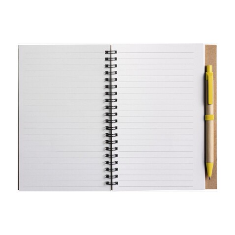 Notizbuch Stella | Recycelter Karton | Liniert | Kugelschreiber – Gelb bedrucken, Art.-Nr. 006999999_1454586