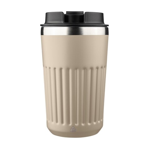 Recycelter Edelstahl-Reisebecher (400 ml) Chiara – beige bedrucken, Art.-Nr. 357999999_1353907
