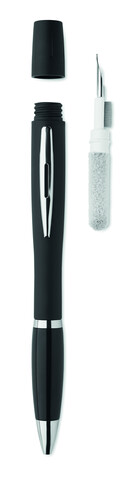 Stift mit TWS-Reinigungs-Set - Schwarz bedrucken, Art.-Nr. MO2388-03
