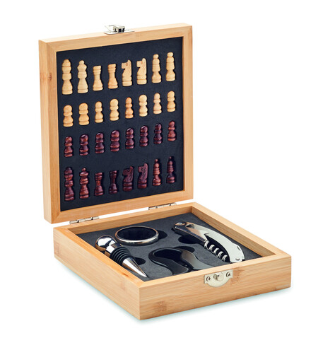 Weinset mit Schachspiel - Holz bedrucken, Art.-Nr. MO2393-40 Weinset mit Schachspiel - Holz bedrucken, Art.-Nr. MO2393-40