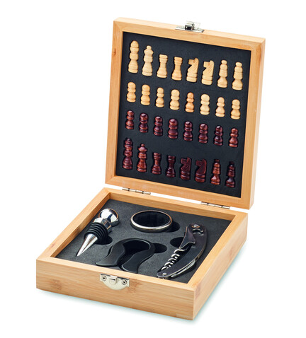Weinset mit Schachspiel - Holz bedrucken, Art.-Nr. MO2393-40 Weinset mit Schachspiel - Holz bedrucken, Art.-Nr. MO2393-40