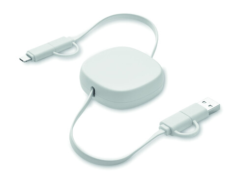 Einziehbares Ladekabel 60W - Weiß bedrucken, Art.-Nr. MO2425-06 Einziehbares Ladekabel 60W - Weiß bedrucken, Art.-Nr. MO2425-06