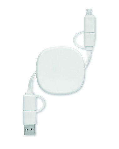 Einziehbares Ladekabel 60W - Weiß bedrucken, Art.-Nr. MO2425-06 Einziehbares Ladekabel 60W - Weiß bedrucken, Art.-Nr. MO2425-06