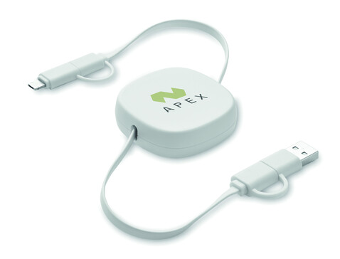 Einziehbares Ladekabel 60W - Weiß bedrucken, Art.-Nr. MO2425-06 Einziehbares Ladekabel 60W - Weiß bedrucken, Art.-Nr. MO2425-06