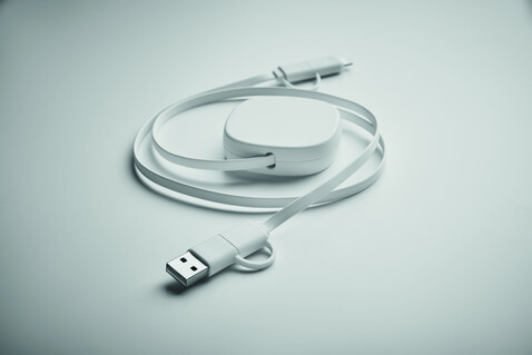 Einziehbares Ladekabel 60W - Weiß bedrucken, Art.-Nr. MO2425-06 Einziehbares Ladekabel 60W - Weiß bedrucken, Art.-Nr. MO2425-06