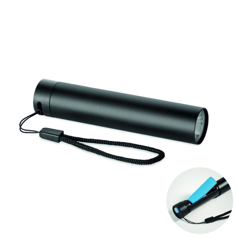 Wiederaufladbare Taschenlampe - Schwarz bedrucken, Art.-Nr. MO2786-03