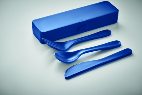 Besteck-Set PP - Blau bedrucken, Art.-Nr. MO6661-04 Besteck-Set PP - Blau bedrucken, Art.-Nr. MO6661-04