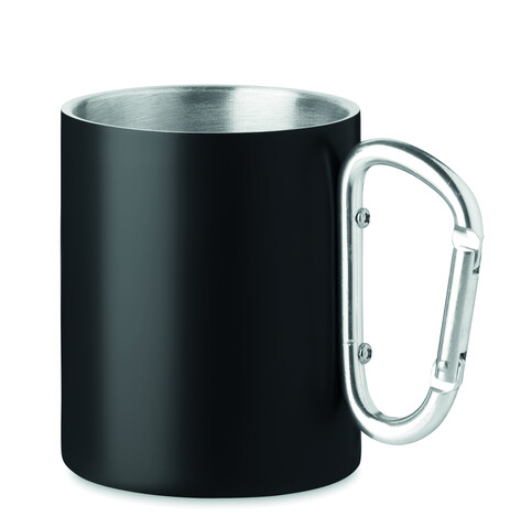Trinkbecher mit Karabiner - Schwarz bedrucken, Art.-Nr. MO6873-03