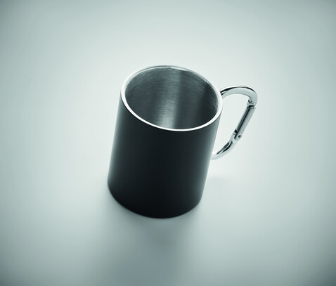 Trinkbecher mit Karabiner - Schwarz bedrucken, Art.-Nr. MO6873-03