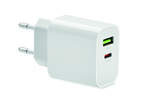 18W 2-Port USB-Ladegerät EU-Ste - Weiß bedrucken, Art.-Nr. MO6879-06 18W 2-Port USB-Ladegerät EU-Ste - Weiß bedrucken, Art.-Nr. MO6879-06