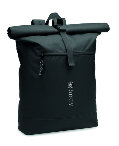 Rolltop-Rucksack 600D RPET - Schwarz bedrucken, Art.-Nr. MO6998-03