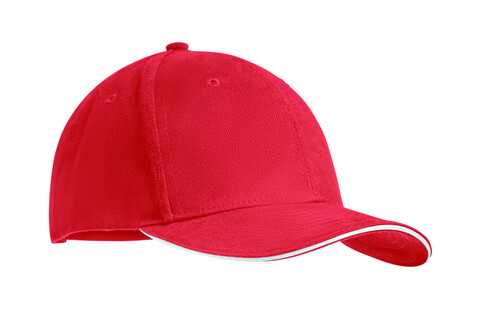 Baseball cap 6 panels 270g/m² - Weiß/rot bedrucken, Art.-Nr. MO9643-35