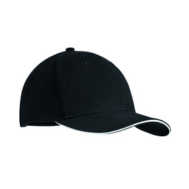 Baseball cap 6 panels 270g/m² - Weiß/schwarz bedrucken, Art.-Nr. MO9643-33