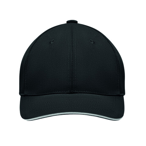 Baseball cap 6 panels 270g/m² - Weiß/schwarz bedrucken, Art.-Nr. MO9643-33 Baseball cap 6 panels 270g/m² - Weiß/schwarz bedrucken, Art.-Nr. MO9643-33