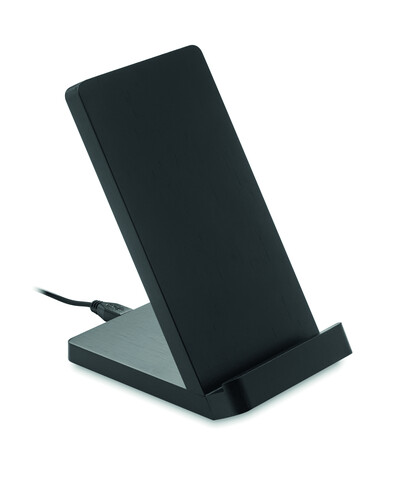 Draadloze bamboe oplaadstation - Schwarz bedrucken, Art.-Nr. MO9692-03