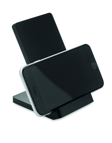 Draadloze bamboe oplaadstation - Schwarz bedrucken, Art.-Nr. MO9692-03