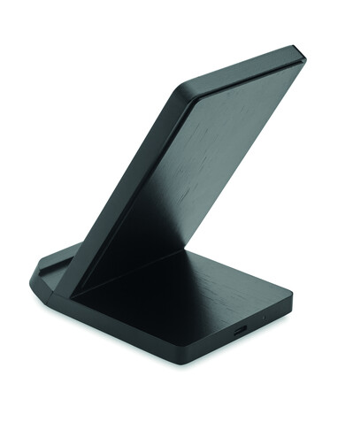 Draadloze bamboe oplaadstation - Schwarz bedrucken, Art.-Nr. MO9692-03