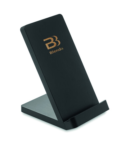 Draadloze bamboe oplaadstation - Schwarz bedrucken, Art.-Nr. MO9692-03