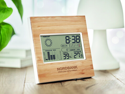 Wetterstation Bambus - Holz bedrucken, Art.-Nr. MO9959-40