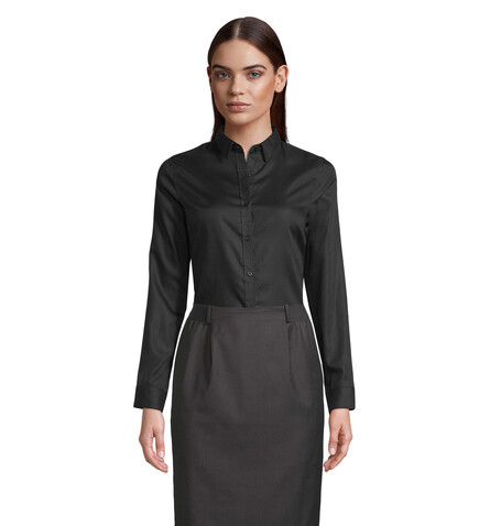 BLAISE WOMEN SHIRT - Deep Black bedrucken, Art.-Nr. N03183-DB-L