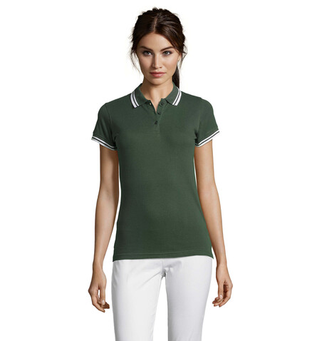 PASADENA Damen Polo 200g - Forest Green/White bedrucken, Art.-Nr. S00578-FE-S