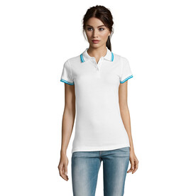 PASADENA Damen Polo 200g - White/Aqua bedrucken, Art.-Nr. S00578-QU-XL