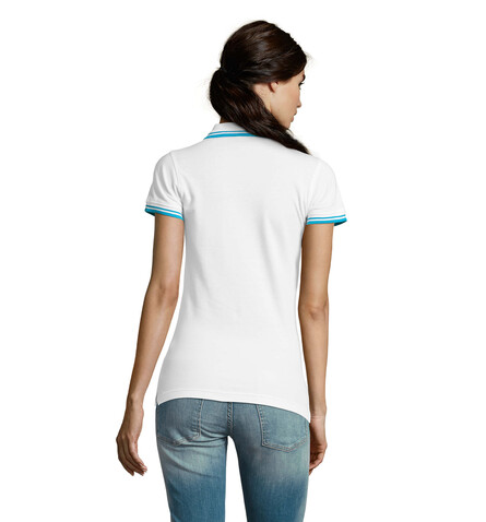PASADENA Damen Polo 200g - White/Aqua bedrucken, Art.-Nr. S00578-QU-M