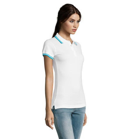 PASADENA Damen Polo 200g - White/Aqua bedrucken, Art.-Nr. S00578-QU-M