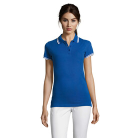 PASADENA Damen Polo 200g - Königsblau/Weiß bedrucken, Art.-Nr. S00578-RW-XXL