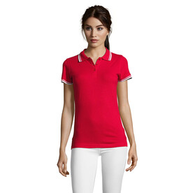 PASADENA Damen Polo 200g - Rot / Weiß bedrucken, Art.-Nr. S00578-RE-XXL