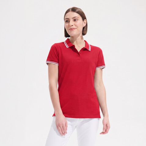 PASADENA Damen Polo 200g - Rot / Weiß bedrucken, Art.-Nr. S00578-RE-L PASADENA Damen Polo 200g - Rot / Weiß bedrucken, Art.-Nr. S00578-RE-L