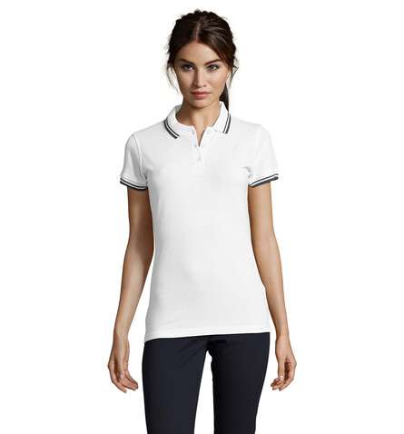 PASADENA Damen Polo 200g - Weiß/Marine bedrucken, Art.-Nr. S00578-NW-XXL PASADENA Damen Polo 200g - Weiß/Marine bedrucken, Art.-Nr. S00578-NW-XXL