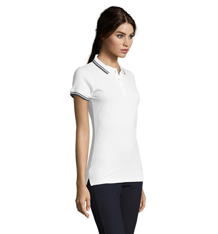 PASADENA Damen Polo 200g - Weiß/Marine bedrucken, Art.-Nr. S00578-NW-XXL PASADENA Damen Polo 200g - Weiß/Marine bedrucken, Art.-Nr. S00578-NW-XXL