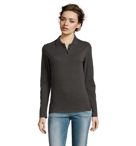PERFECT DAMEN LSL POLO 180 - Charcoal Melange bedrucken, Art.-Nr. S02083-CE-L PERFECT DAMEN LSL POLO 180 - Charcoal Melange bedrucken, Art.-Nr. S02083-CE-L