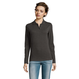 PERFECT DAMEN LSL POLO 180 - Charcoal Melange bedrucken, Art.-Nr. S02083-CE-XXL