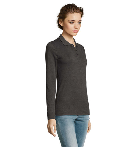 PERFECT DAMEN LSL POLO 180 - Charcoal Melange bedrucken, Art.-Nr. S02083-CE-L PERFECT DAMEN LSL POLO 180 - Charcoal Melange bedrucken, Art.-Nr. S02083-CE-L