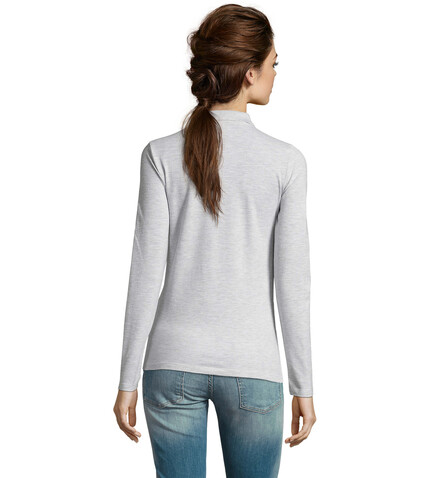 PERFECT DAMEN LSL POLO 180 - Ash bedrucken, Art.-Nr. S02083-AS-S PERFECT DAMEN LSL POLO 180 - Ash bedrucken, Art.-Nr. S02083-AS-S