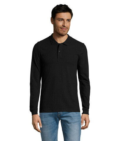 PERFECT MEN LSL POLO 180g - Schwarz bedrucken, Art.-Nr. S02087-BK-M