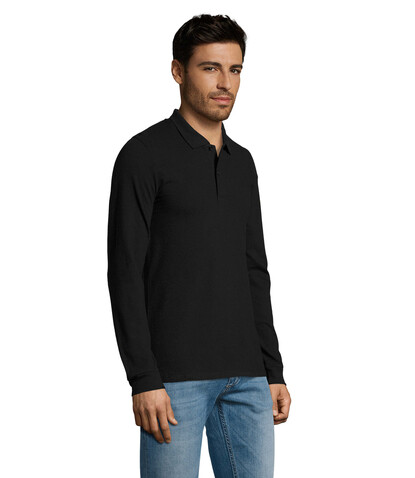 PERFECT MEN LSL POLO 180g - Schwarz bedrucken, Art.-Nr. S02087-BK-M