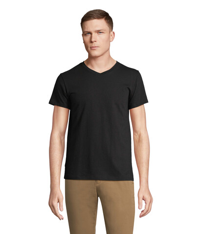 REGENT V V-NECK T-SHIRT - Deep Black bedrucken, Art.-Nr. S04765-DB-L