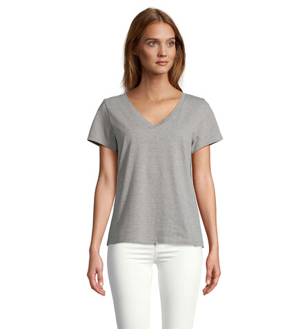 REGENT V T-SHIRT WOMEN - Graue Melange bedrucken, Art.-Nr. S04766-GM-S