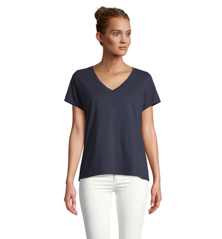 REGENT V T-SHIRT WOMEN - French Navy bedrucken, Art.-Nr. S04766-FN-M