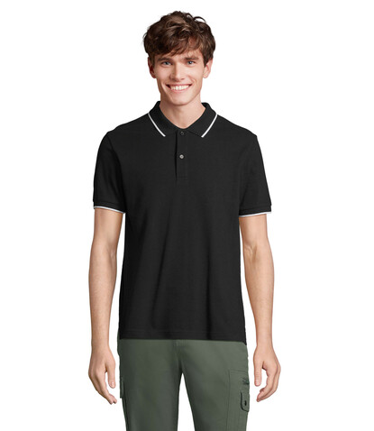 PALERMO POLO-SHIRT - Schwarz / Weiß bedrucken, Art.-Nr. S04769-BC-M