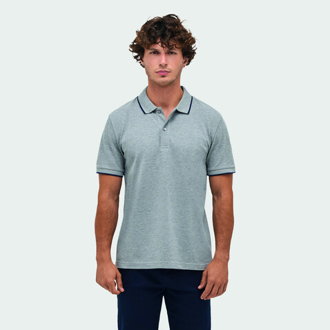 PALERMO POLO-SHIRT - Grey Melange/ French Navy bedrucken, Art.-Nr. S04769-GF-L PALERMO POLO-SHIRT - Grey Melange/ French Navy bedrucken, Art.-Nr. S04769-GF-L