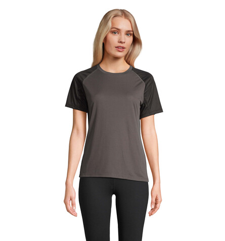 VORTEX WOMEN RAGLAN T-SHIRT - Black/Charcoal Grey bedrucken, Art.-Nr. S04788-BI-L
