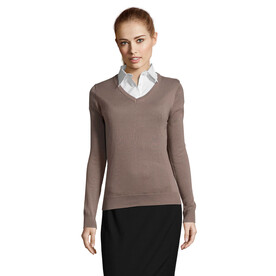 GALAXY WOMEN V-NECK SWEATER - Medium Grey bedrucken, Art.-Nr. S90010-EP-XXL