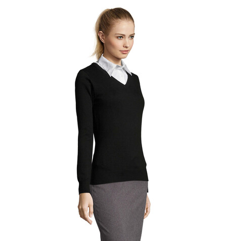 GALAXY WOMEN V-NECK SWEATER - Schwarz bedrucken, Art.-Nr. S90010-BK-XL GALAXY WOMEN V-NECK SWEATER - Schwarz bedrucken, Art.-Nr. S90010-BK-XL
